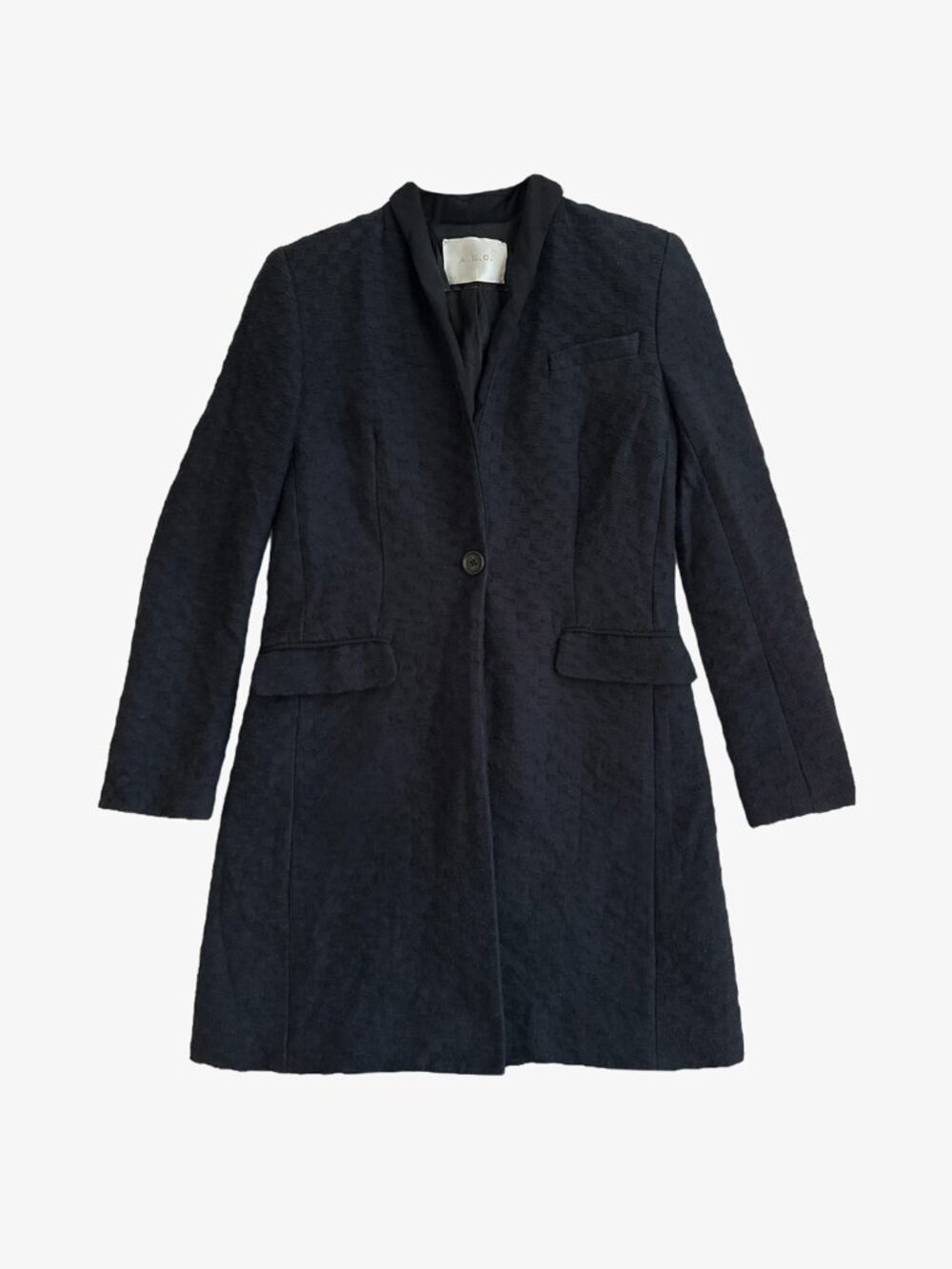 Dark Navy Check Pattern Cotton Wool Single-Button Blazer Jacket by A.L.C.